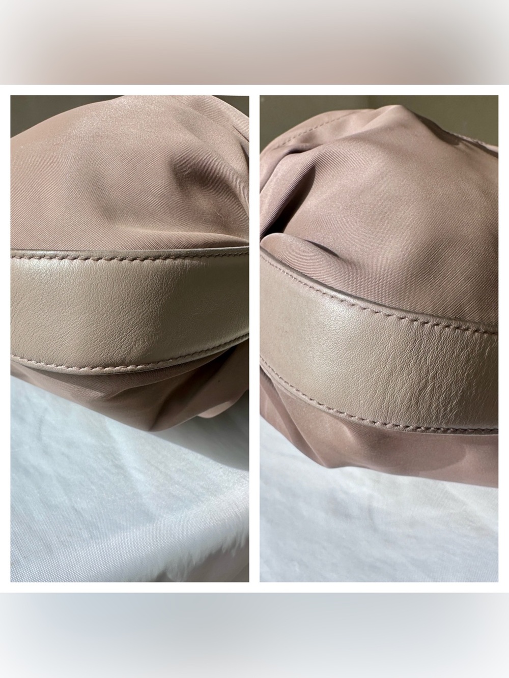 SALVATORE FERRAGAMO Vara Nylon Leather Hobo Shoulder Bag Taupe - Picture 6 of 14
